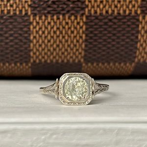 Antique Art Deco Edwardian Sterling Silver 925 Filigree Engagement Ring Size 6.5
